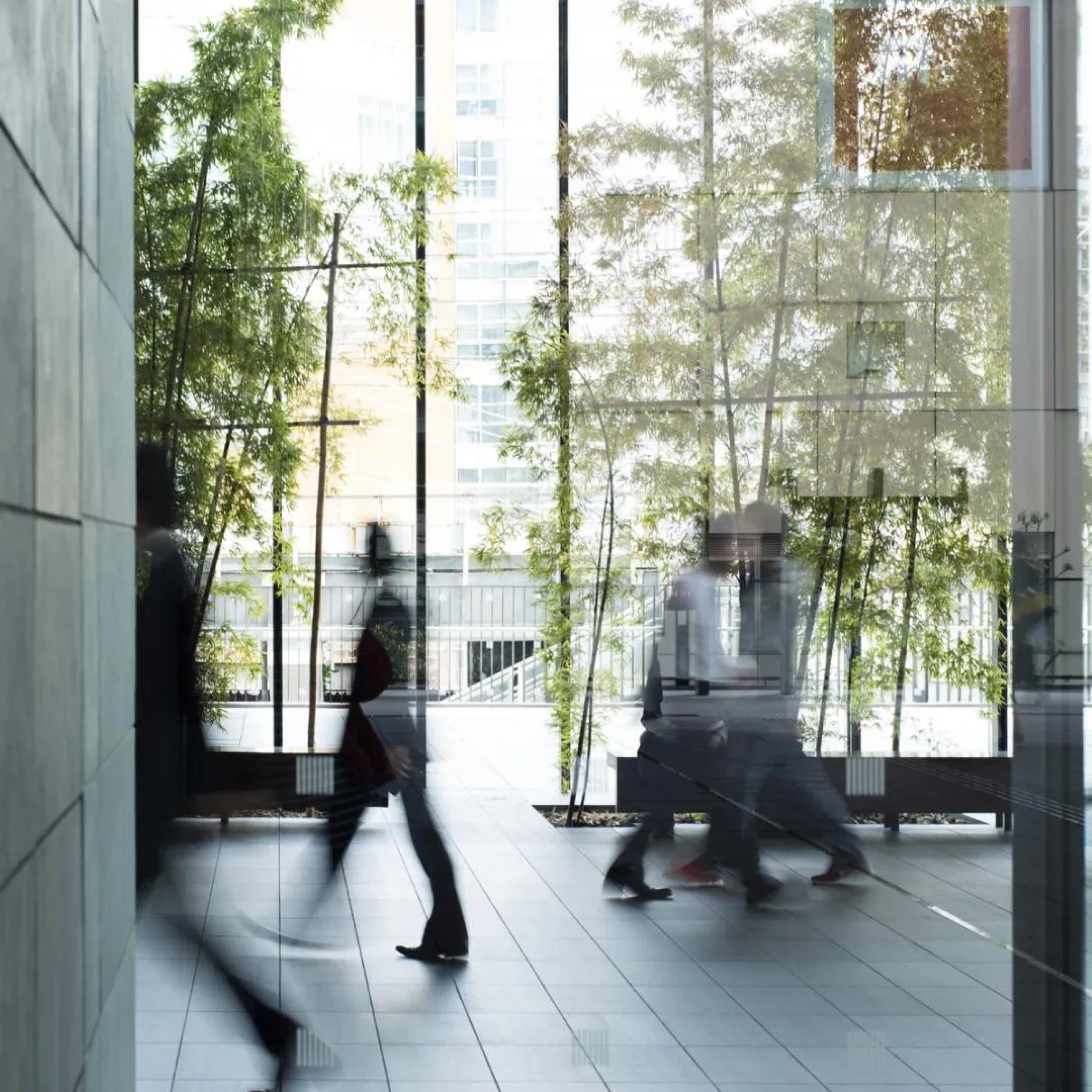 Blurred people walking