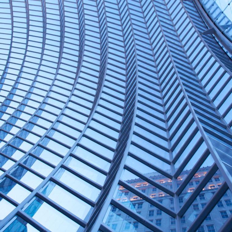 Modern architecture of a bending building