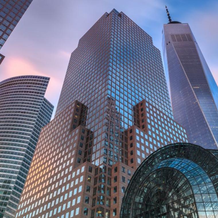 View on Manhattan skyscrapers during sunset