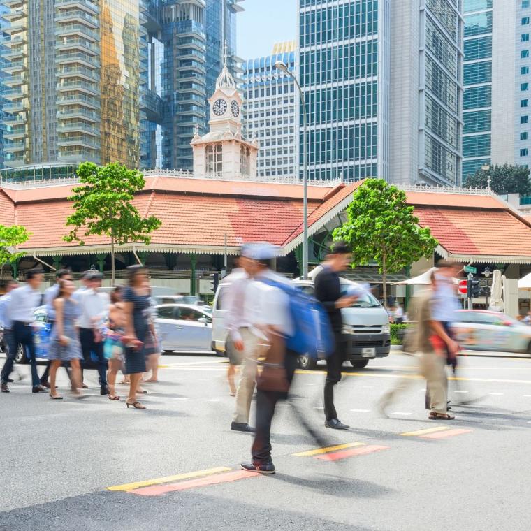 People in Singapore business center
