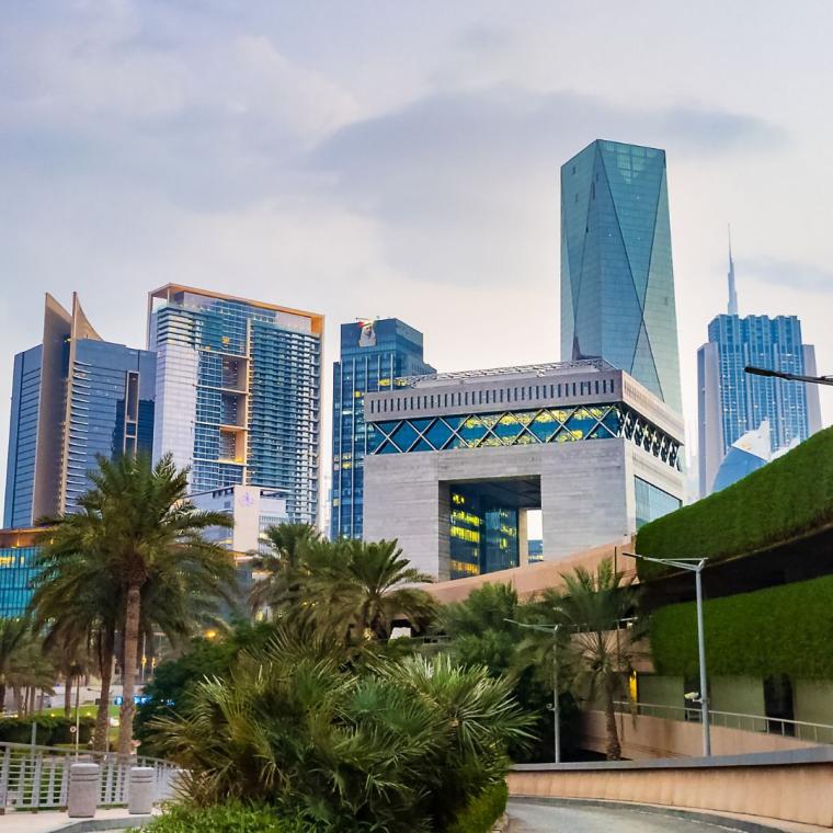 DIFC against the Dubai skyline