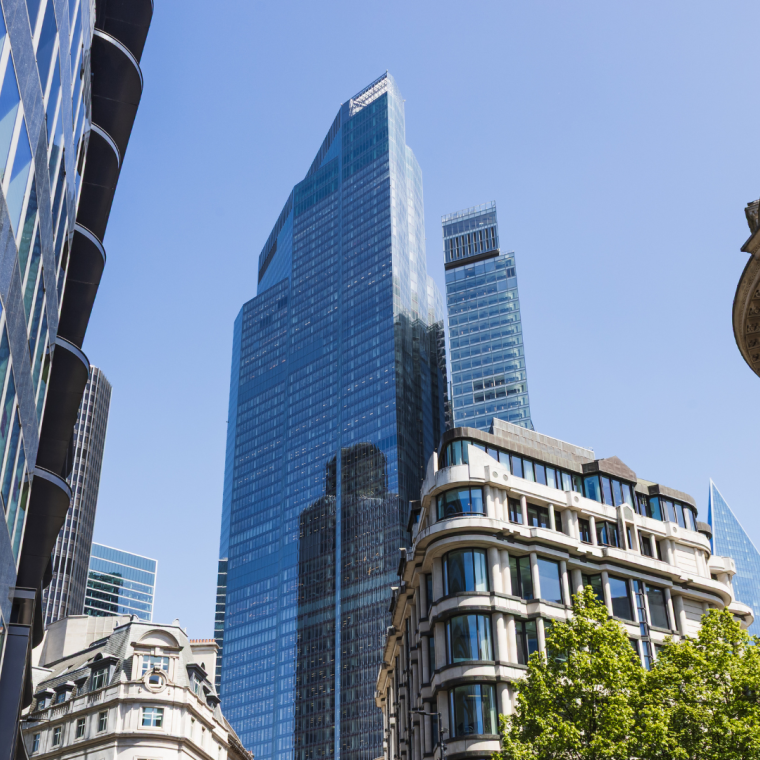 Modern London skyline in the City of London with 22 Bishopsgate and Leadenhall 