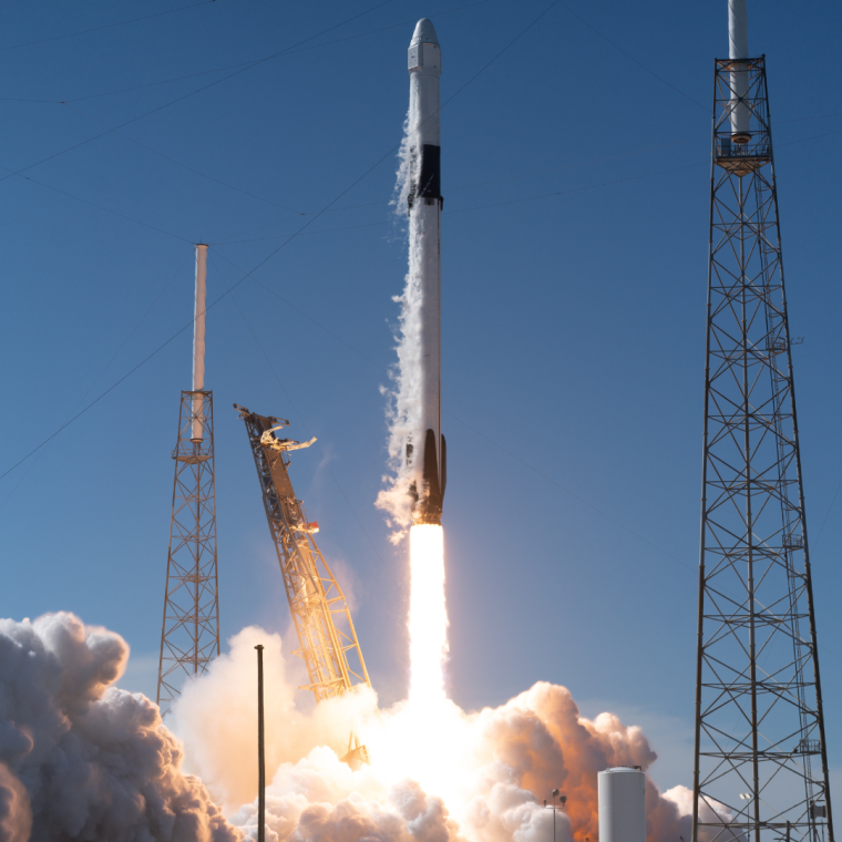 Rocket launch liftoff close up on launchpad 