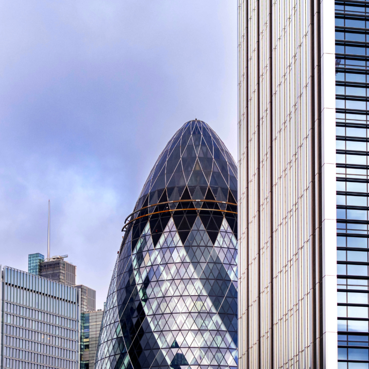 Daytime view of the Gherkin and skyscrapers of the city of London 