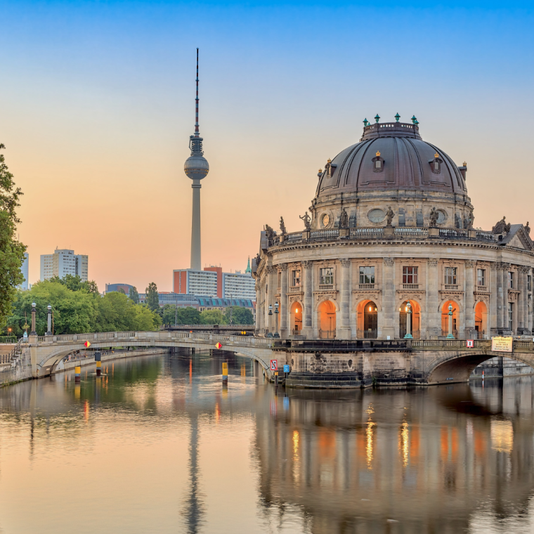Berlin sunrise city skyline at Spree River, Berlin, Germany