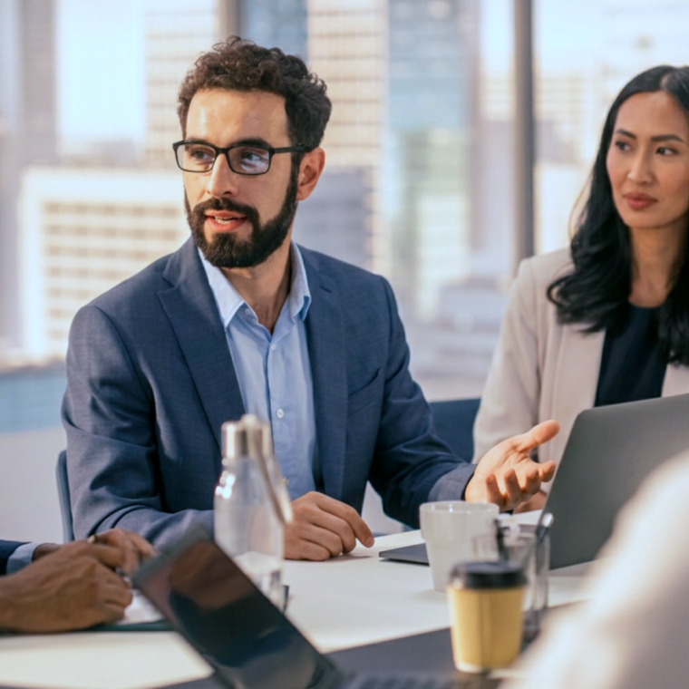 Businessman Presenting Investment Strategy to Partners. Close-up Portrait