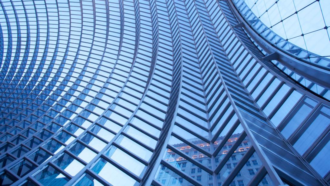 Modern architecture of a bending building