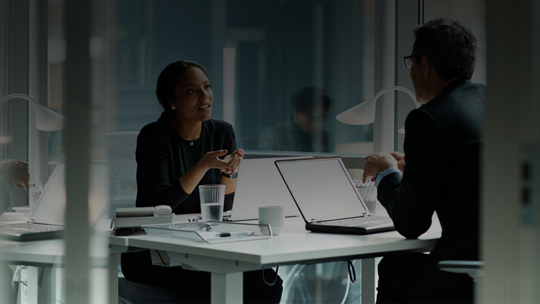 meeting with woman and man Investor services