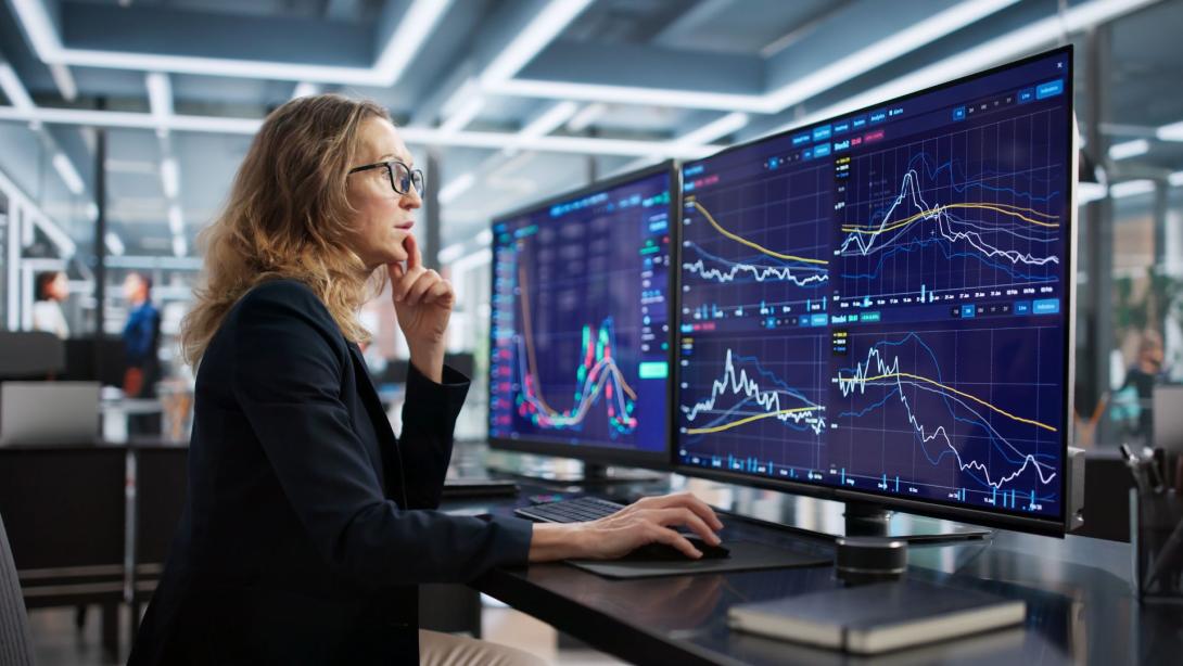 woman analysing market data