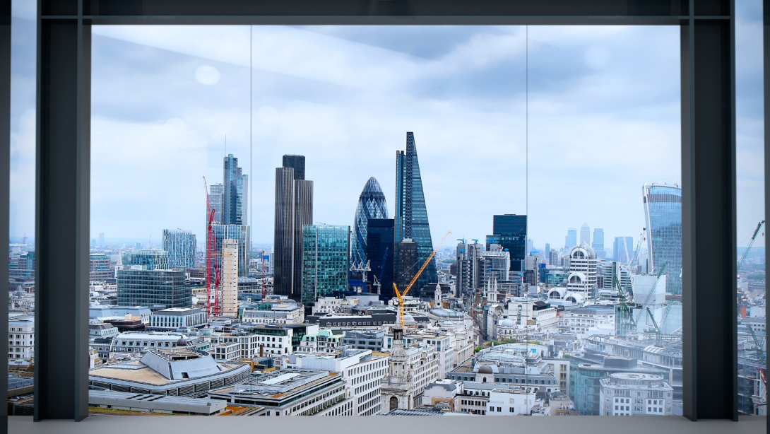 Interior space of modern empty office interior with london city