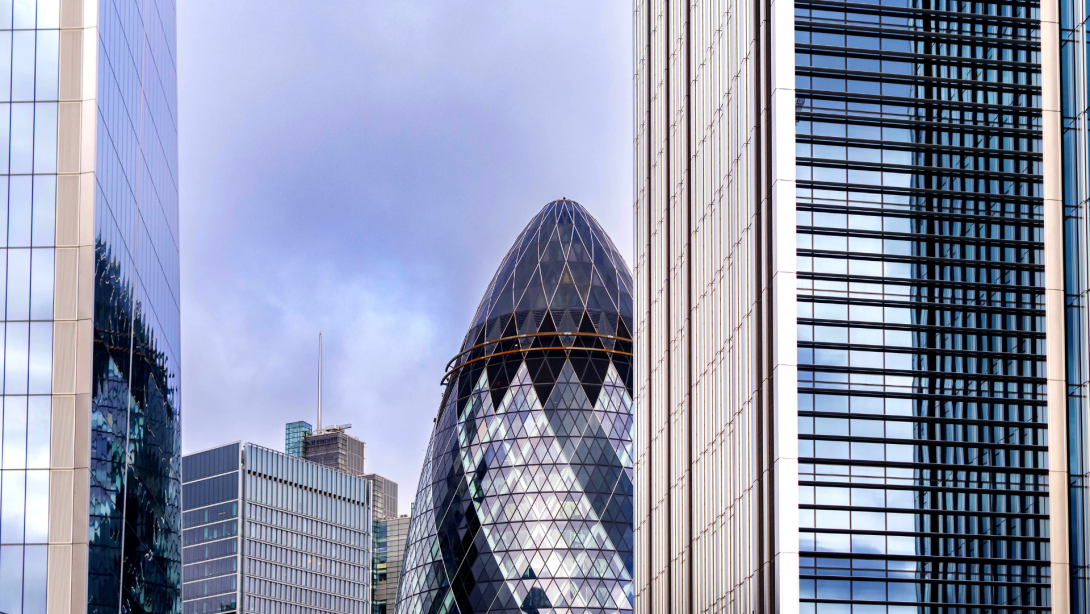 Daytime view of the Gherkin and skyscrapers of the city of London 