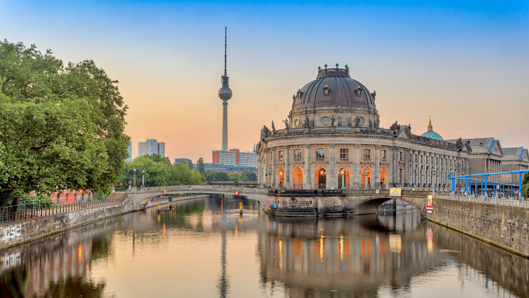 Berlin sunrise city skyline at Spree River, Berlin, Germany
