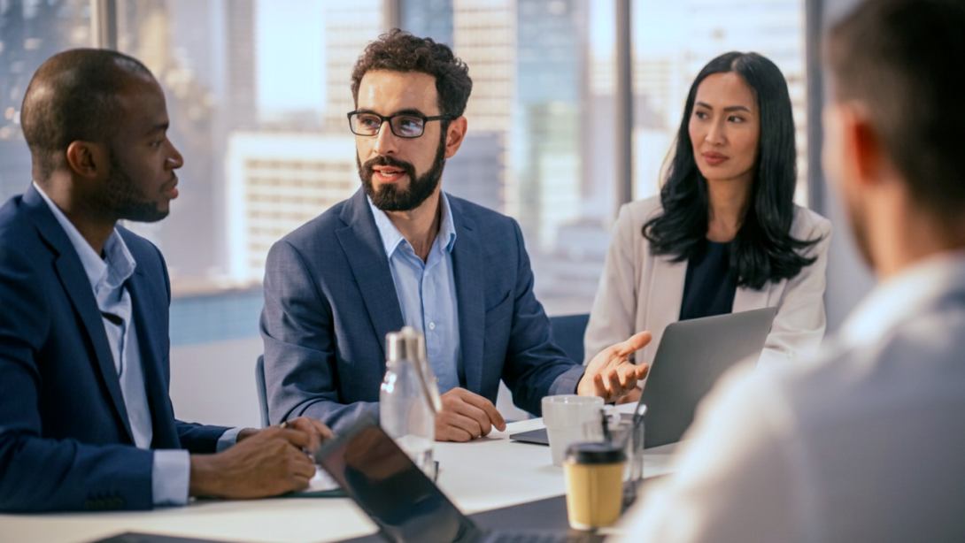 Businessman Presenting Investment Strategy to Partners. Close-up Portrait