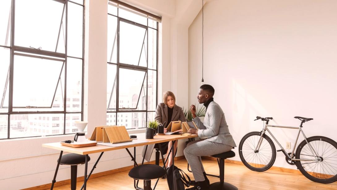 Meeting in a modern industrial chic office